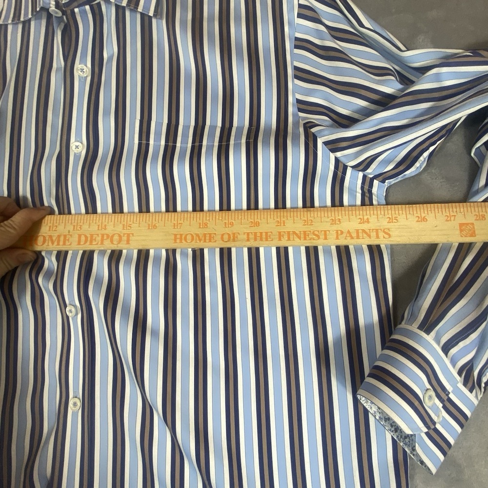 Bugatchi Uomo Shirt XL Flip Cuff Button Up Blue Brown & Striped Unique Contrast‎ - Picture 6 of 9